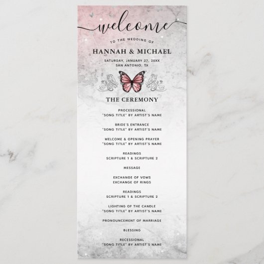 Programme Mariage de papillon argenté et rose (Devant)