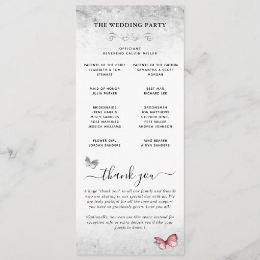 Programme Mariage de papillon argenté et rose (Dos)