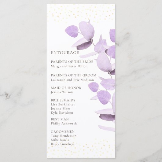 Programme Mariage de Parties scintillant classique Lavender  (Dos)