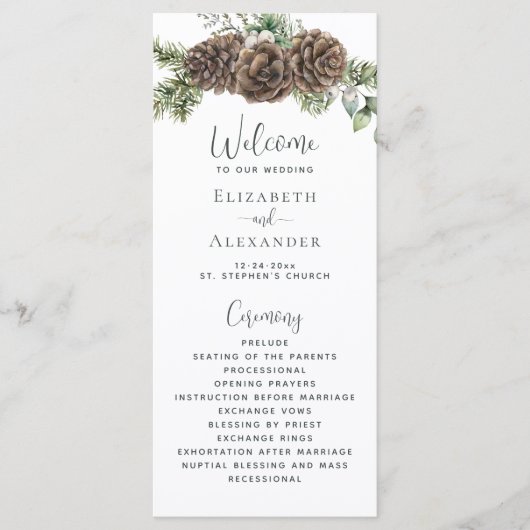 Programme Mariage de pin vert hiver (Devant)