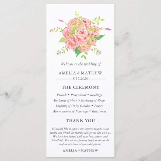 Programme Mariage de pivoine rose personnalisé (Devant)