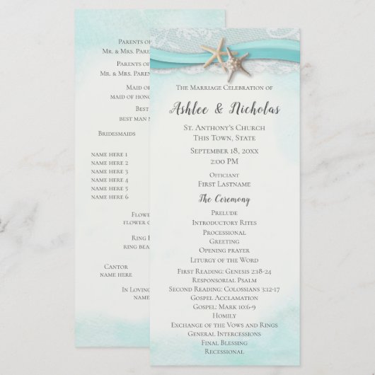 Programme Mariage de plage au ruban étoile de mer (Devant / Derrière)