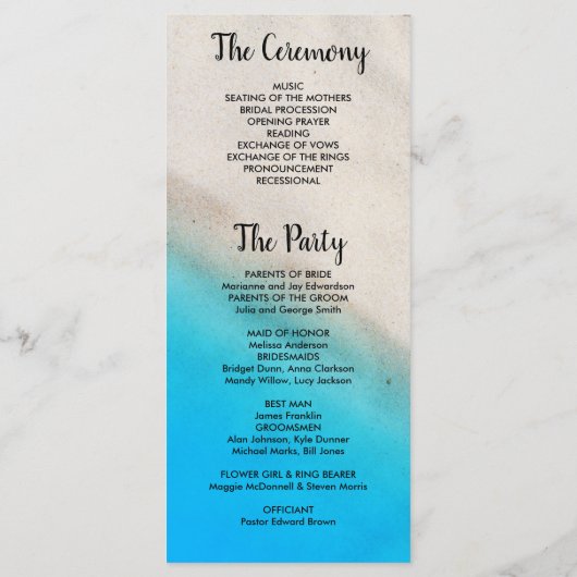 Programme Mariage de plage de sable tropical océanique (Dos)