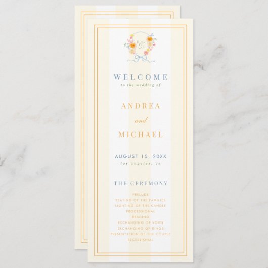 Programme Mariage de printemps à monogramme et noeud papillo (Devant / Derrière)