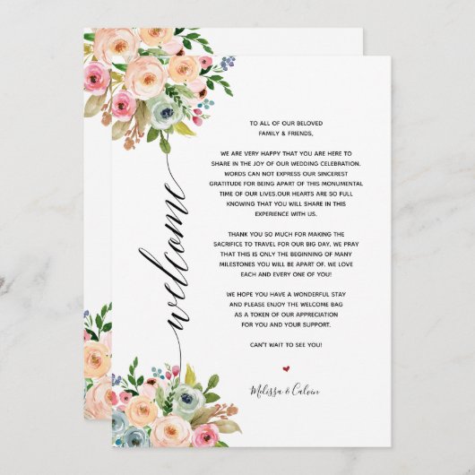Programme Mariage de printemps Elégante Calligraphie Itinéra (Devant / Derrière)