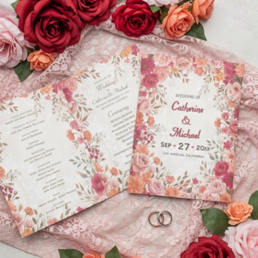 Programme Mariage de printemps romantique rose et rouge