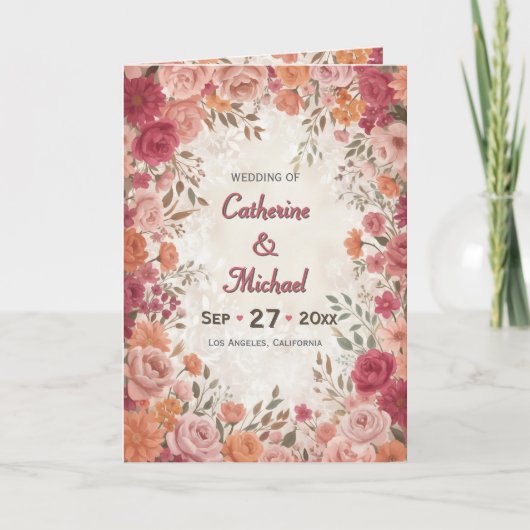 Programme Mariage de printemps romantique rose et rouge (Devant)