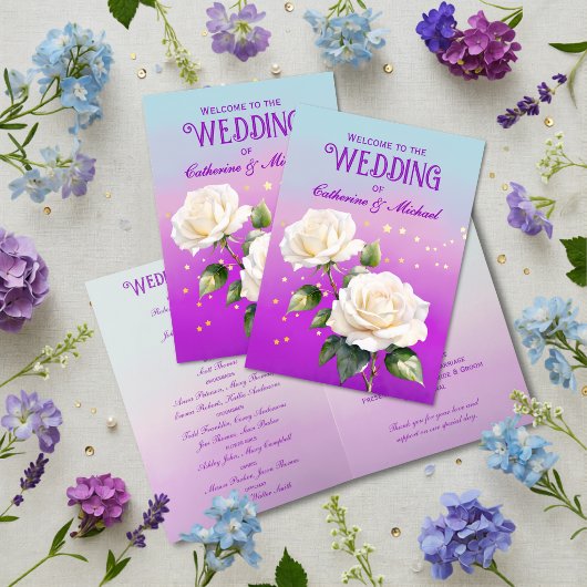 Programme Mariage de printemps Roses Ombré Aquarelle Violet