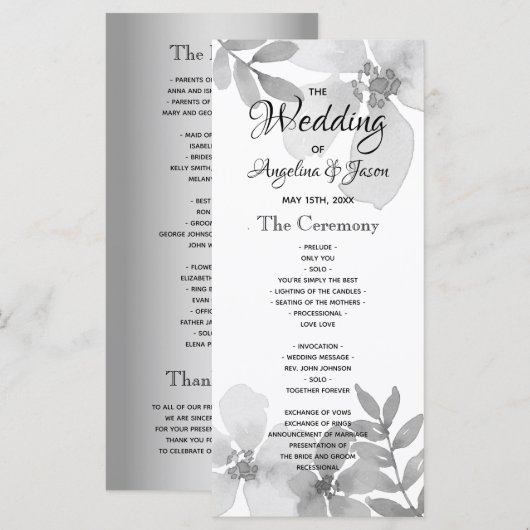 Programme Mariage de script de calligraphie moderne (Devant / Derrière)