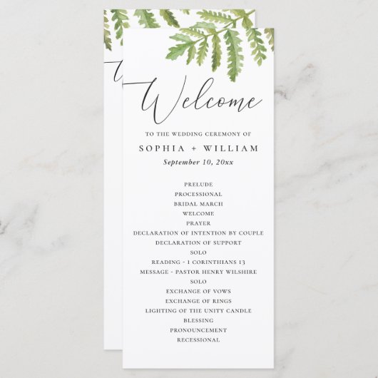 Programme Mariage de script de végétation de bois d'aquarell (Devant / Derrière)