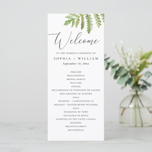 Programme Mariage de script de verdure de forêt à l'aquarell (Debout devant)