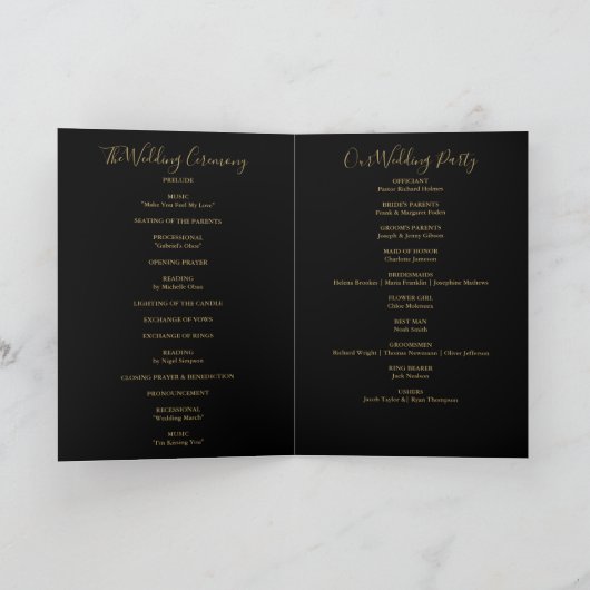 Programme Mariage de script élégant Black Gold (Intérieur)