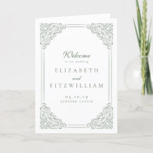 Programme Mariage de script élégant du cadre Vintage vert Mu