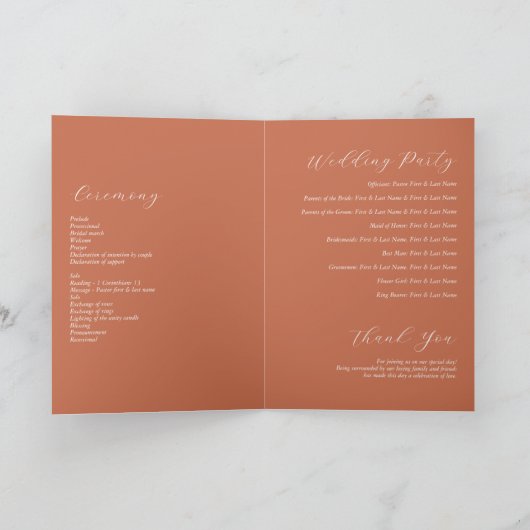 Programme Mariage de script élégant en terre cuite Commande  (Intérieur)