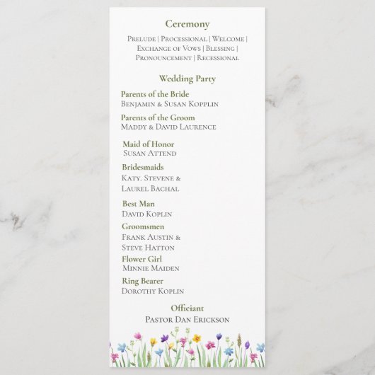 Programme Mariage de script fleur sauvage boho élégant (Dos)