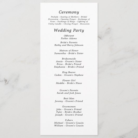 Programme Mariage de script minimal noir blanc élégant (Dos)