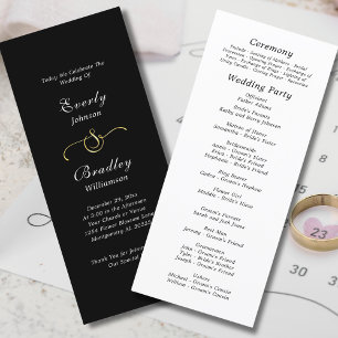 Programme Mariage de script minimal noir blanc élégant