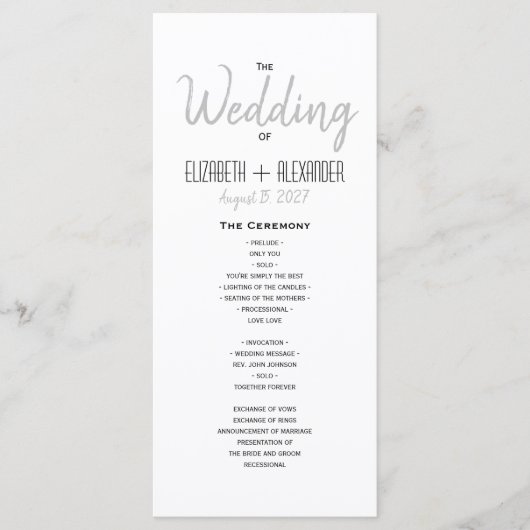 Programme Mariage de script moderne minimal (Devant)