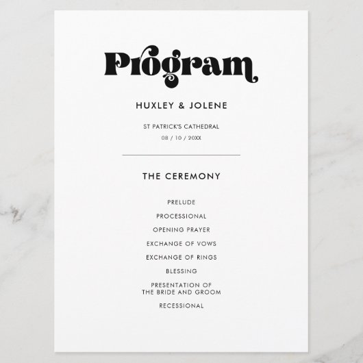 Programme mariage de script rétro vintage (Devant)