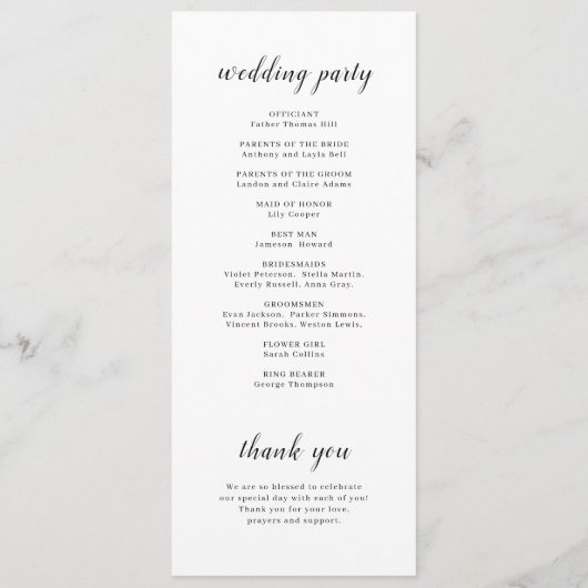 Programme Mariage de script romantique simple (Dos)