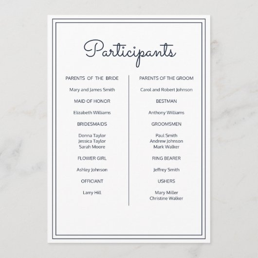 Programme Mariage de script simple minimaliste (Dos)