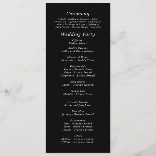 Programme Mariage de script simple noir blanc élégant (Dos)