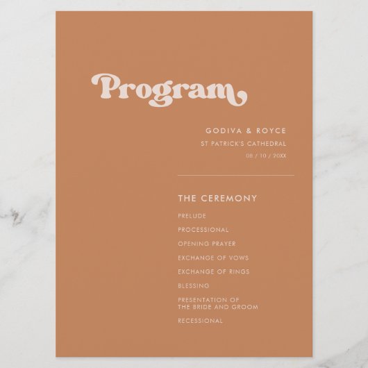 Programme Mariage de sucre brun rétro élégant (Devant)