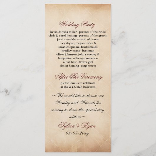 Programme Mariage de tournesol rustique (Dos)