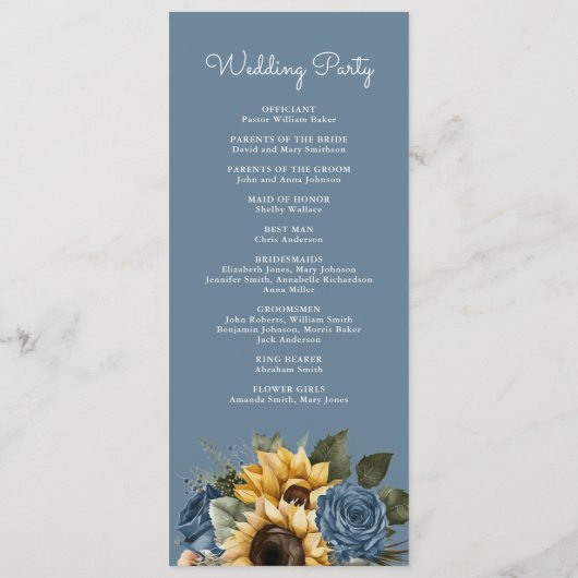 Programme Mariage de tournesols Rose bleu-outeux (Dos)