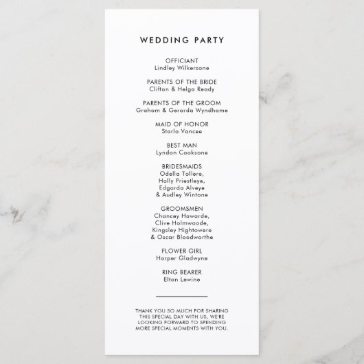 Programme Mariage de typographie moderne (Dos)