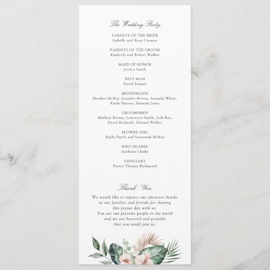 Programme Mariage de verdure fleurie de palme tropicale (Dos)