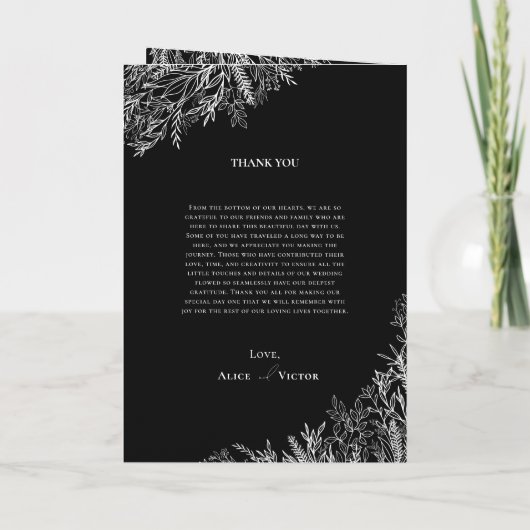 Programme Mariage de verdure noir et blanc plié (Dos)