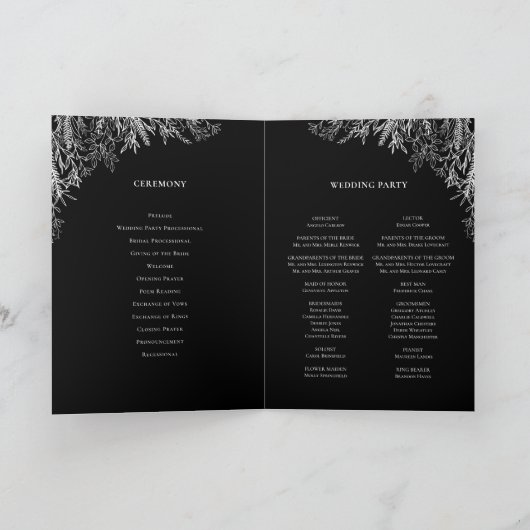Programme Mariage de verdure noir et blanc plié (Intérieur)