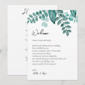 Programme Mariage de verdure turquoise Lettre de bienvenue & (Devant / Derrière)