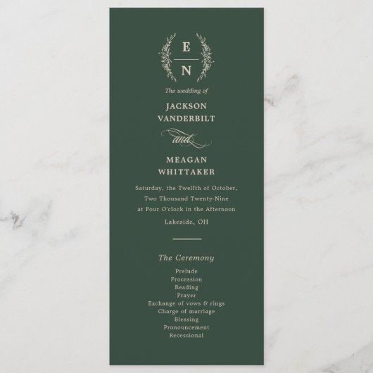 Programme Mariage des initiales de monogrammes empilés flora (Devant)