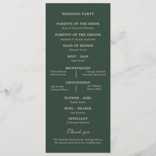 Programme Mariage des initiales de monogrammes empilés flora (Dos)