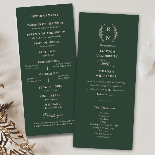 Programme Mariage des initiales de monogrammes empilés flora