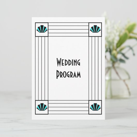 Programme Mariage design Art déco bleu (Debout devant)