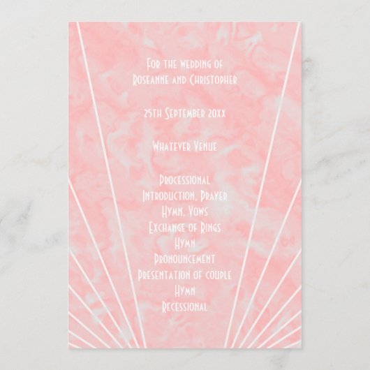 Programme Mariage design Art déco en marbre rose (Dos)