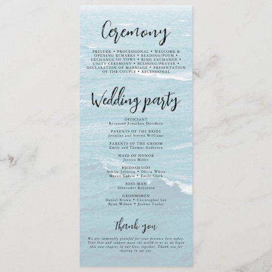 Programme Mariage d'été au bord de la mer bleue ondulée ombr (Dos)
