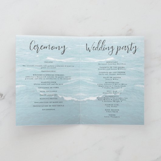 Programme Mariage d'été au bord de la mer bleue ondulée ombr (Intérieur)