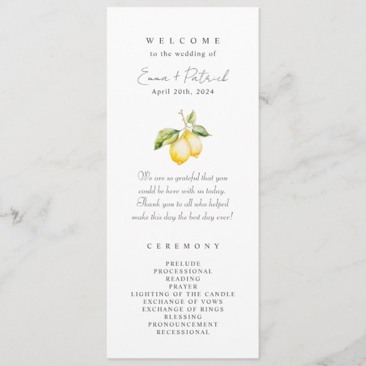 Programme Mariage d'été classique Citrus Lemon (Devant)