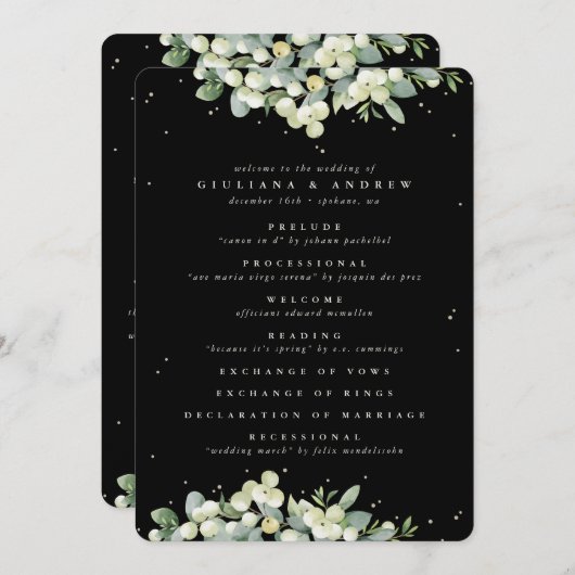 Programme Mariage d'hiver Elégant Black Snowberry+Eucalyptus (Devant / Derrière)