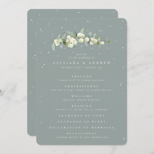 Programme Mariage d'hiver Seafoam Green Snowberry+Eucalyptus (Devant / Derrière)