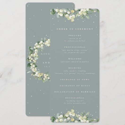 Programme Mariage d'hiver Seafoam Green Snowberry+Eucalyptus (Devant / Derrière)