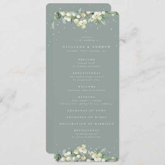 Programme Mariage d'hiver Seafoam Green Snowberry+Eucalyptus (Devant / Derrière)