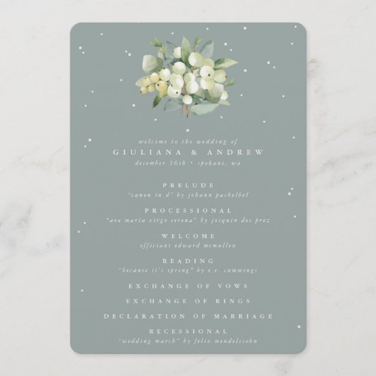 Programme Mariage d'hiver Seafoam Green Snowberry+Eucalyptus (Devant)