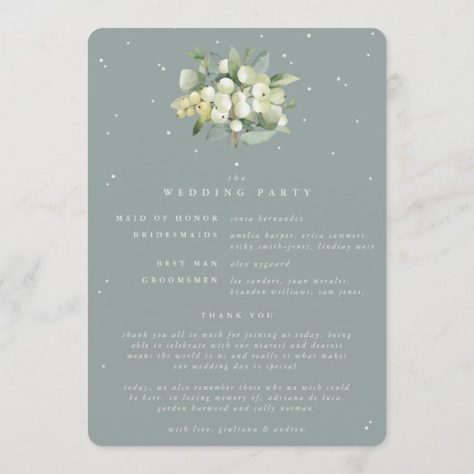 Programme Mariage d'hiver Seafoam Green Snowberry+Eucalyptus (Dos)