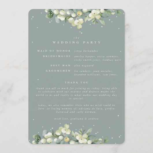 Programme Mariage d'hiver Seafoam Green Snowberry+Eucalyptus (Dos)