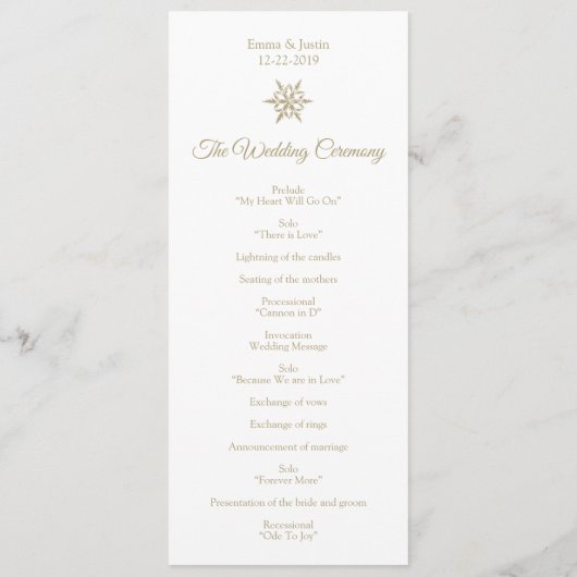 Programme Mariage d'hiver simple Gold Snowflake Noël (Dos)